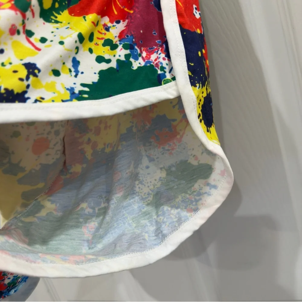 Rainbow Paint Splatter Effect Loose Fit Athletic Shorts w White Piping_6